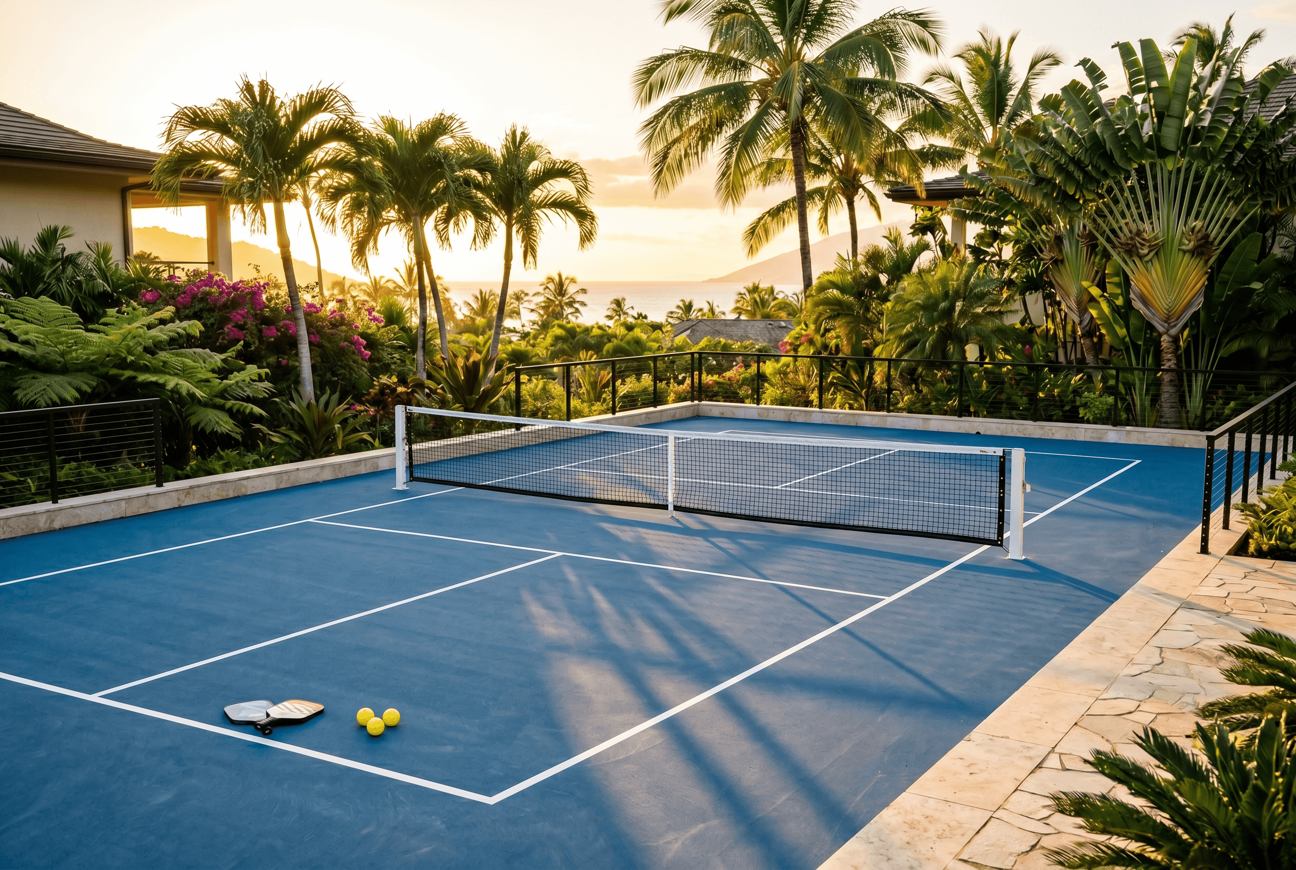 Outdoor pickleball court at a resort property.
